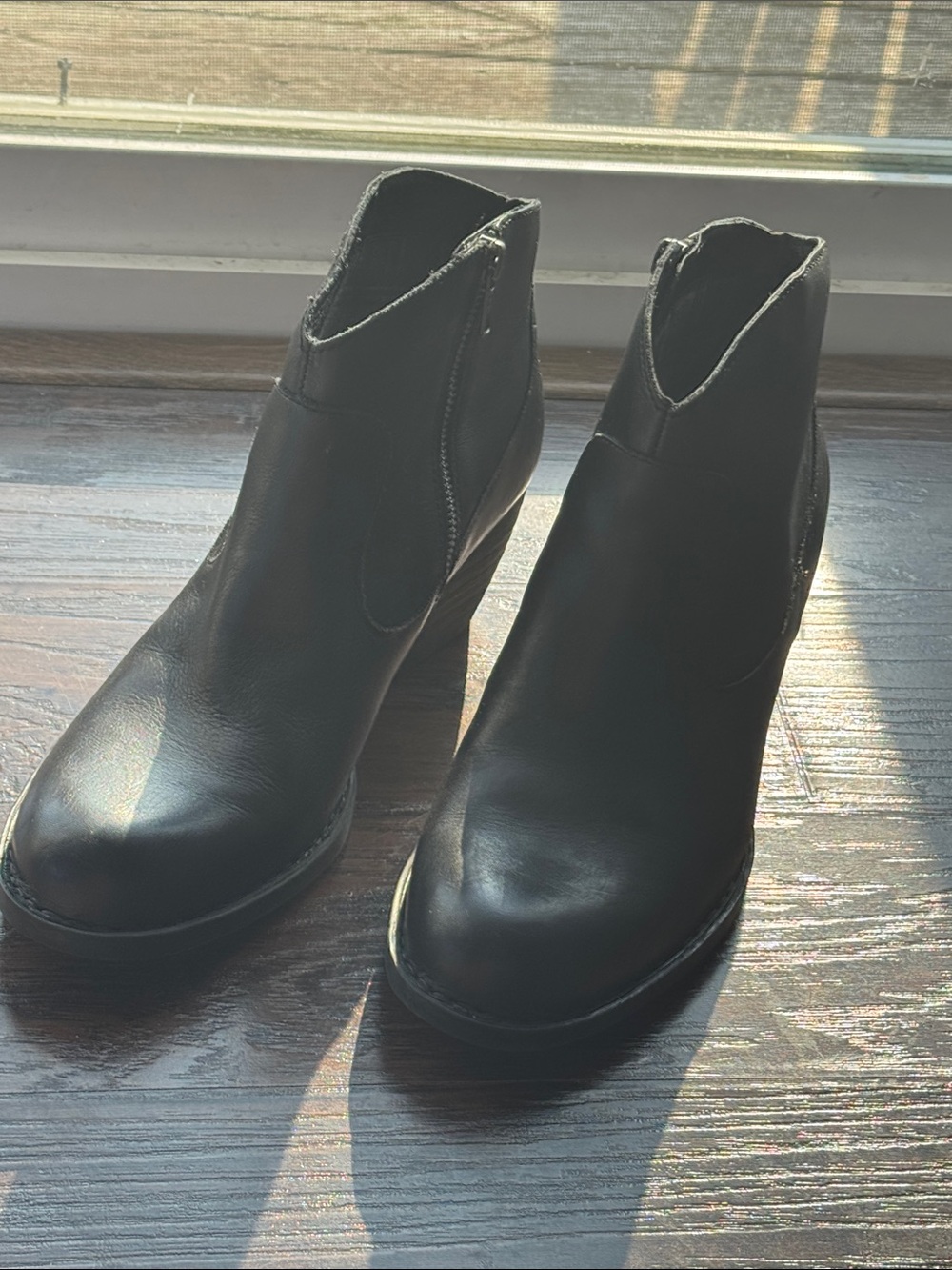 Born Black Leather Ankle Booties with Low Heel